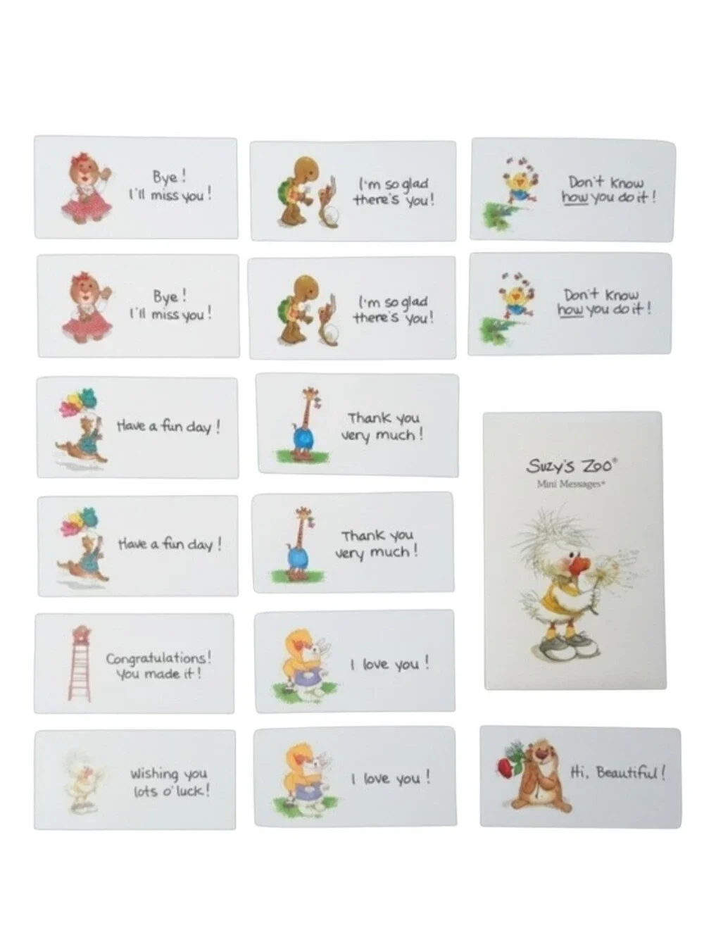 Suzy's Zoo Vintage 1990s Mini Messages 4x2 Enclosure Greeting Cards (Set of 15)